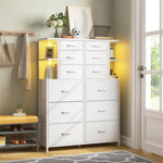 White Bedroom Dresser With LED Lights And 12 Deep Drawers