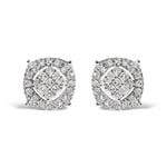 10K White Gold 1/2 Cttw Diamond Cushion Shaped Composite Stud Earrings (I-J Color, I1-I2 Clarity)