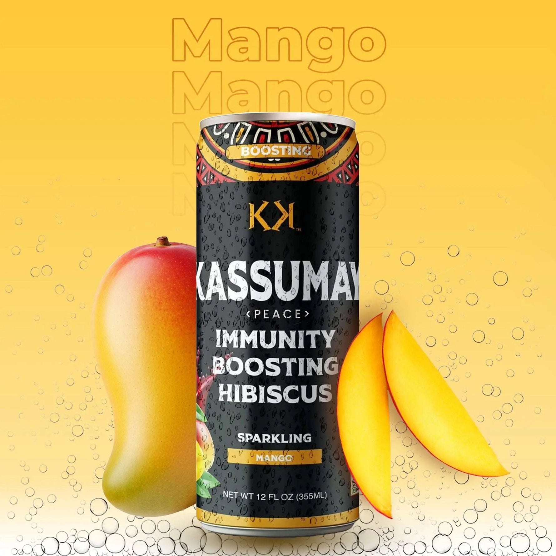 MANGO SPARKLING - 12-Pack Immunity Boosting Natural Healthy Plant-Based Hibiscus Beverages