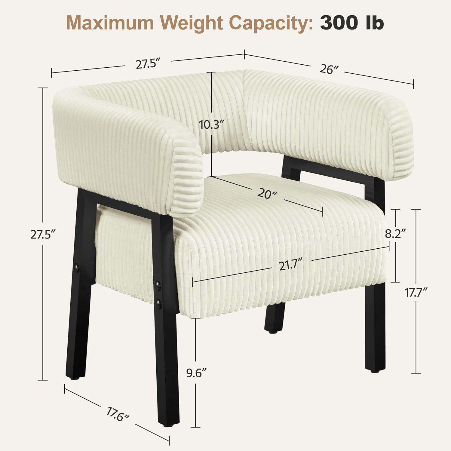 Beige Corduroy Barrel Chair With Pocket Coil Support-1