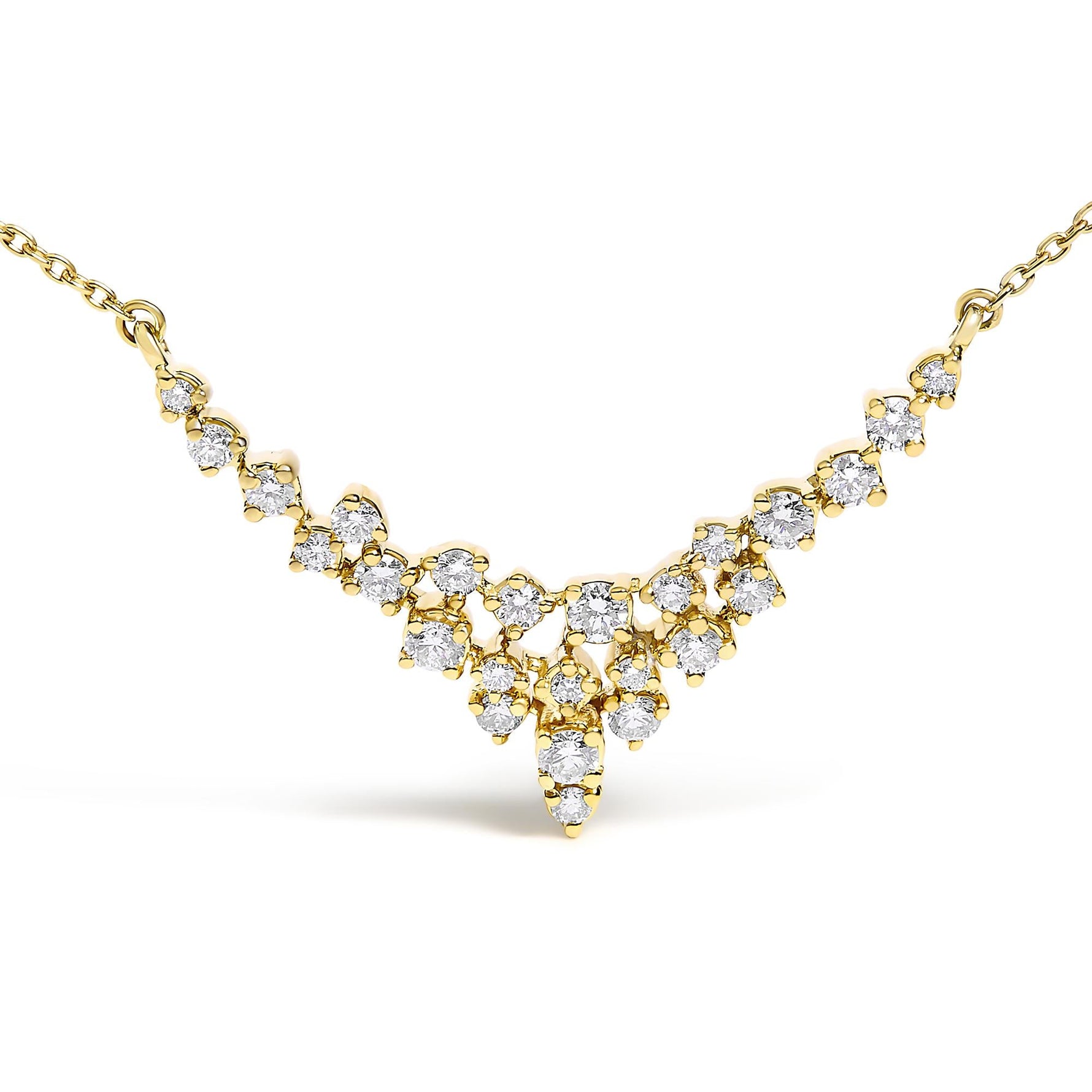 14K Yellow Gold 1/2 Cttw Diamond Scattered "V" Necklace (I-J Color, SI2-I1 Clarity) - 18" Inches
