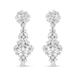 18K White Gold 9 1/2 Cttw Diamond Cluster Drop Dangle Clip-On Earrings (F-G Color, VS1-VS2 Clarity)