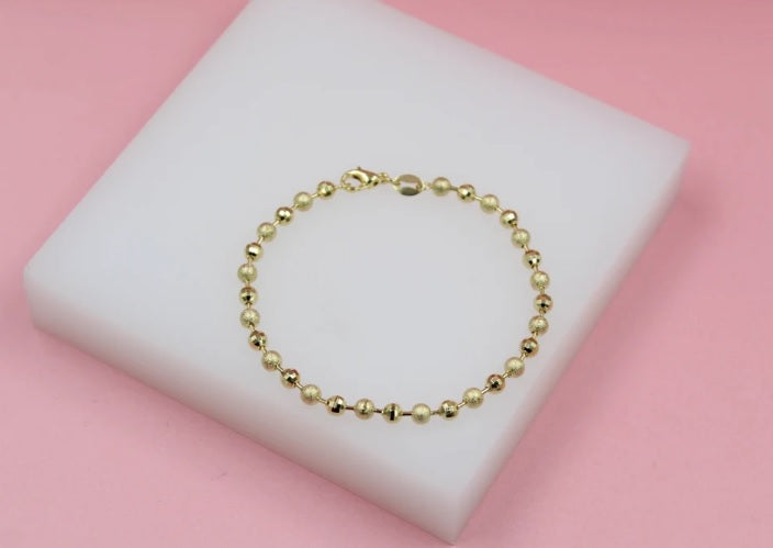 18K Gold Filled Shiny Textured Ball Bracelet (I441)-0