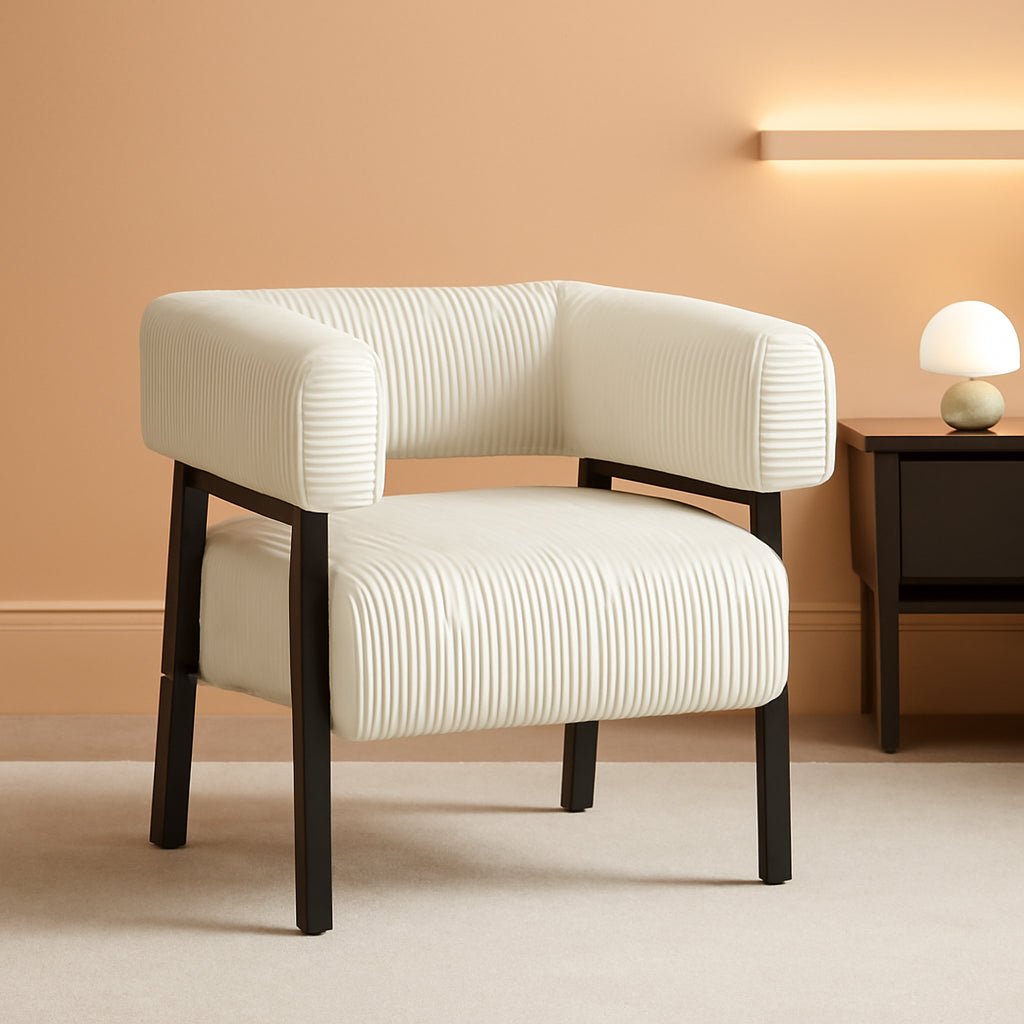 Beige Corduroy Barrel Chair With Pocket Coil Support-0