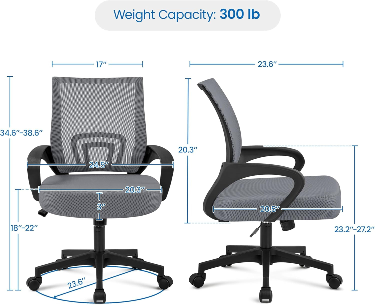 2 Pack Ergonomic Mesh Office Chairs With 360 Degree Rolling Casters Dark Gray For Home Office-2
