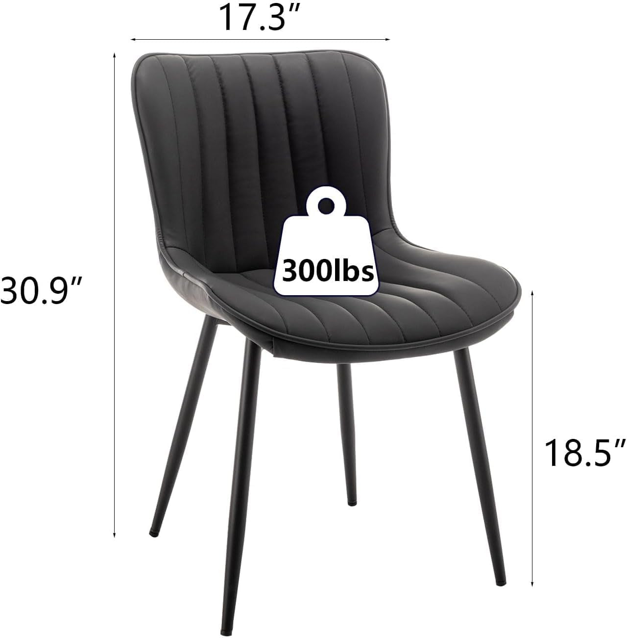 Black Leather Upholstered Dining Chairs Metal Legs-2