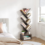6 Tier Tree Bookshelf Bookcase With Drawer Grey Office-3