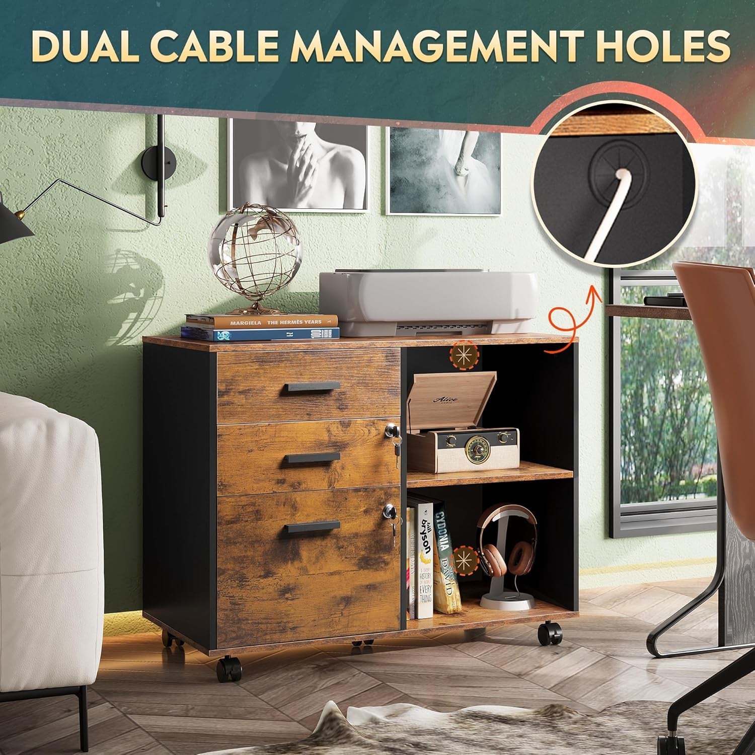 3 Drawer Wood File Cabinet With Lock For Home Office-2