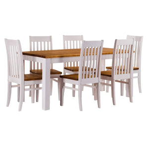 TableChamp Dining Table Set for Six with 6x Chair Honey