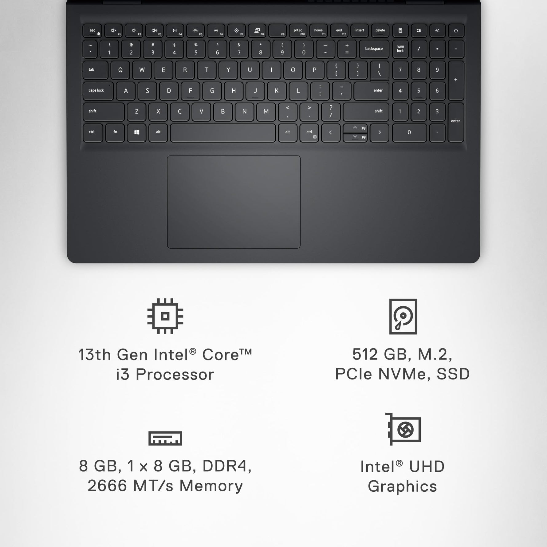 Dell 15 Laptop DC15250-15.6-inch FHD 120Hz Display, Intel Core 3 Processor 100U Processor, 8GB DDR4 RAM, 512GB SSD, Intel UHD Graphics, Windows 11 Home, Onsite Service - Carbon Black