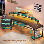 79 Inch Gaming Desk With LED Lights And Storage-2