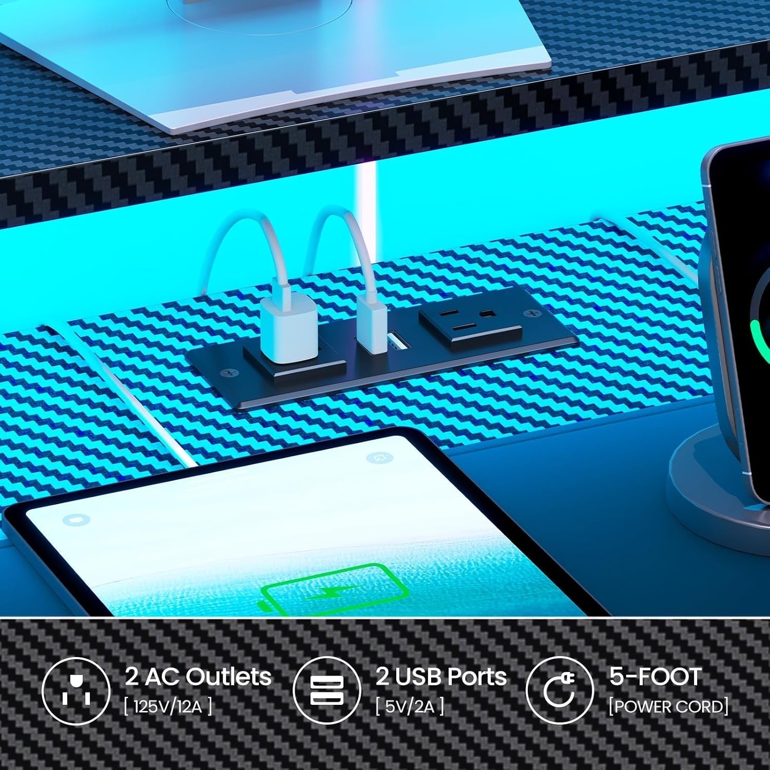 79 Inch Gaming Desk With LED Lights And Storage-4