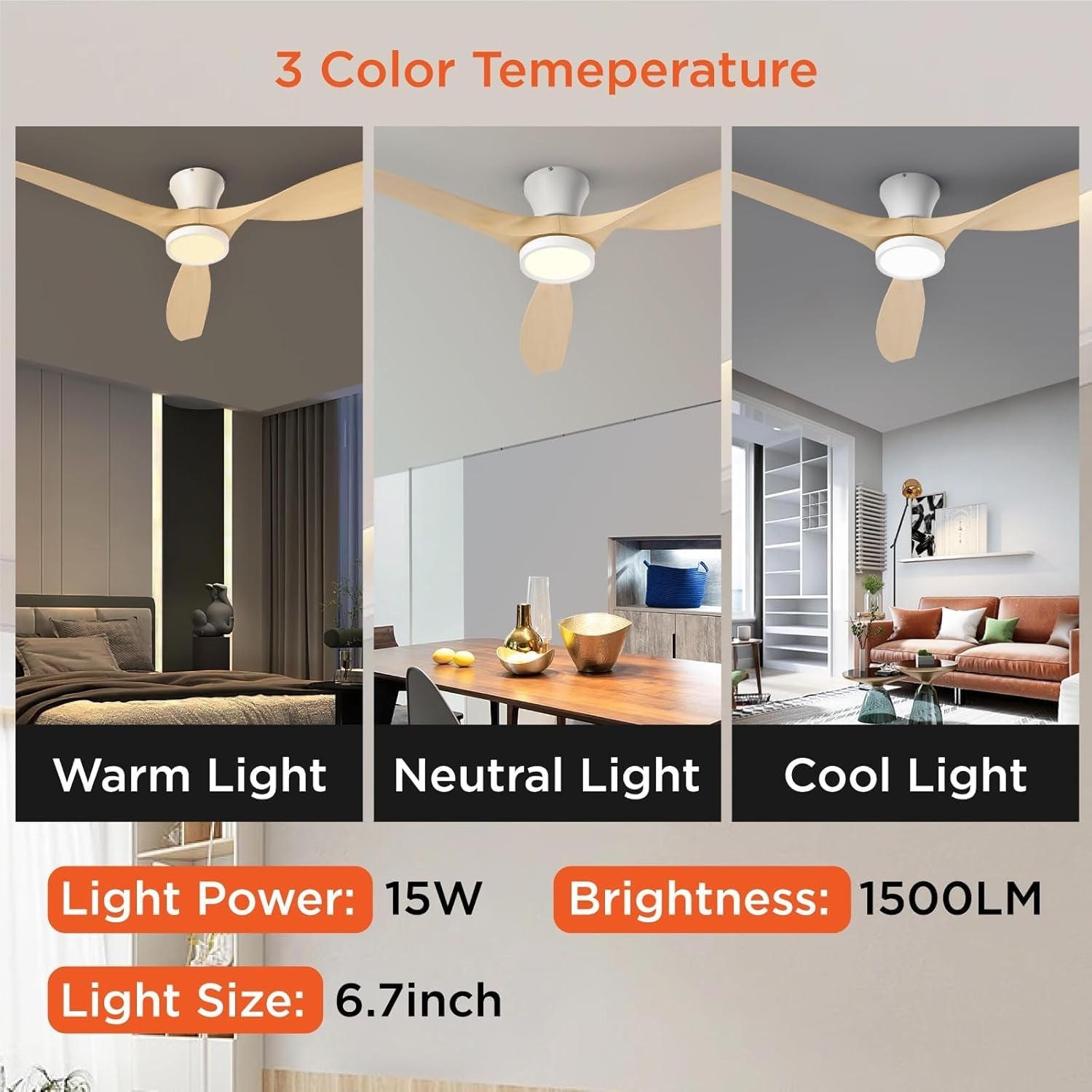 52 Inch Ceiling Fan With Light And Remote Low Profile-3
