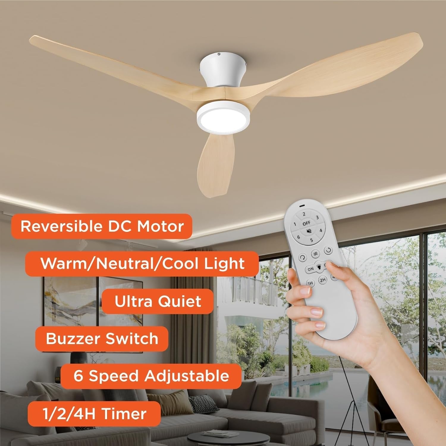 52 Inch Ceiling Fan With Light And Remote Low Profile-1
