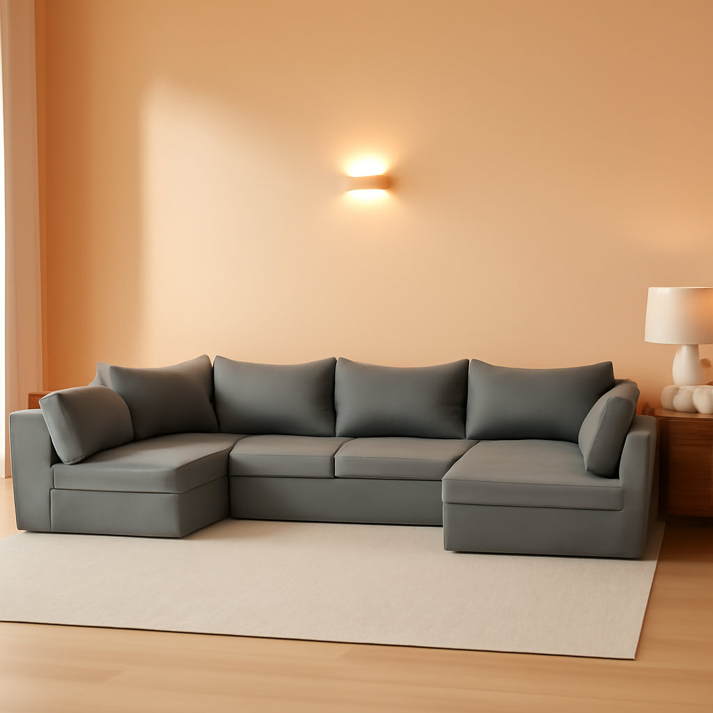 Outdoor Cushions 14 Piece Set Gray Water Repellent For 6 Seat Patio Sofa-0