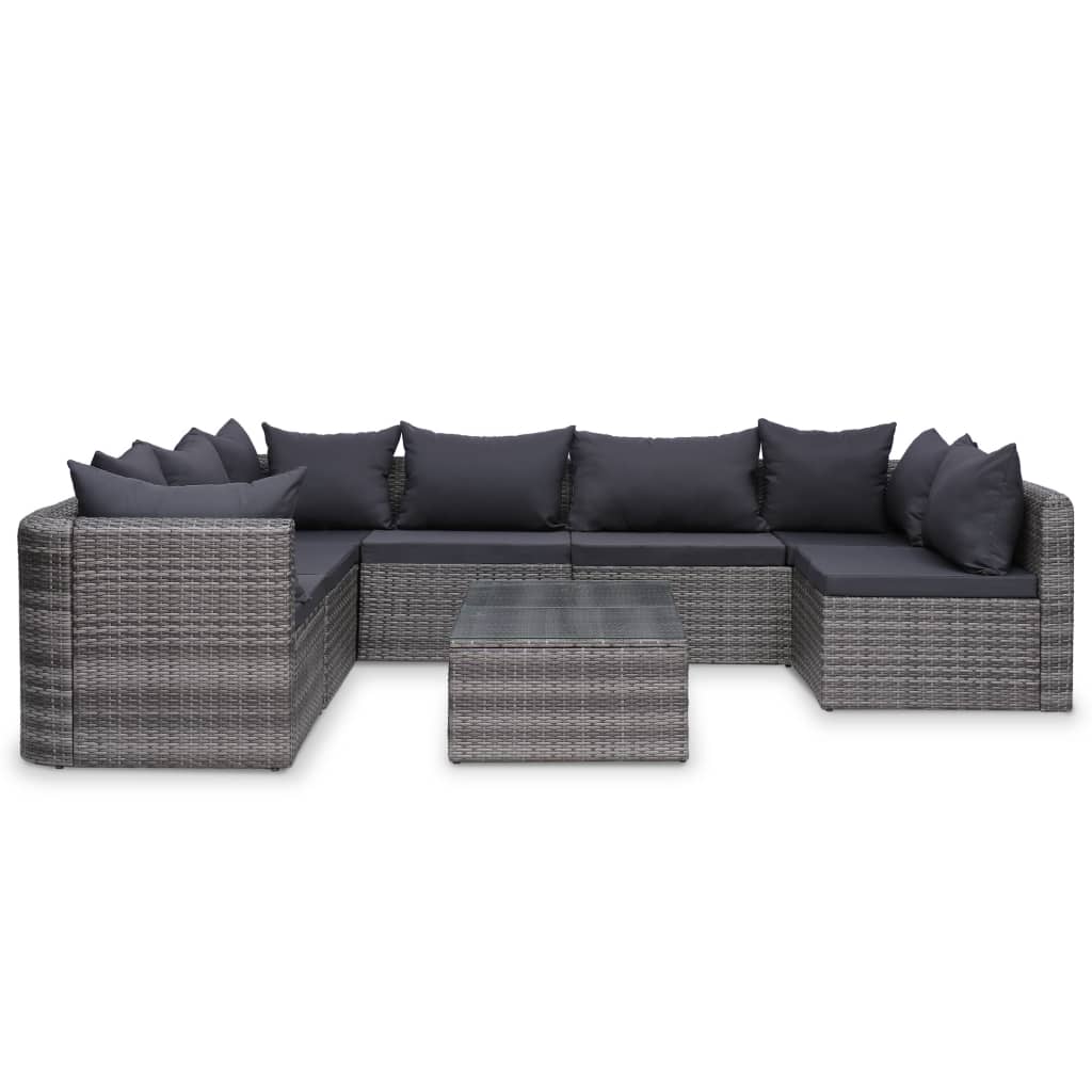 vidaXL 8 Piece Patio Lounge Set with Cushions Poly Rattan Gray