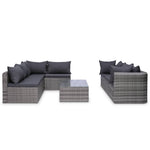 vidaXL 8 Piece Patio Lounge Set with Cushions Poly Rattan Gray