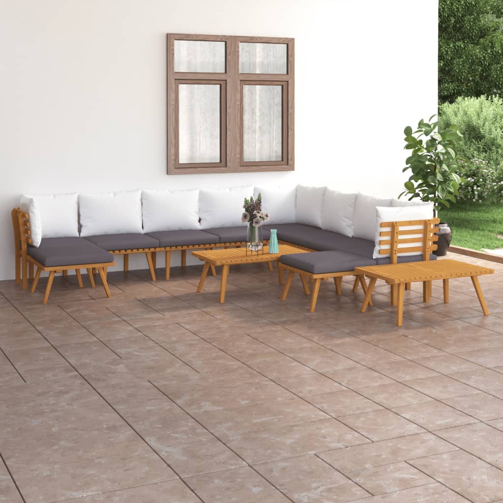 vidaXL 12 Piece Patio Lounge Set with Cushions Solid Acacia Wood-0