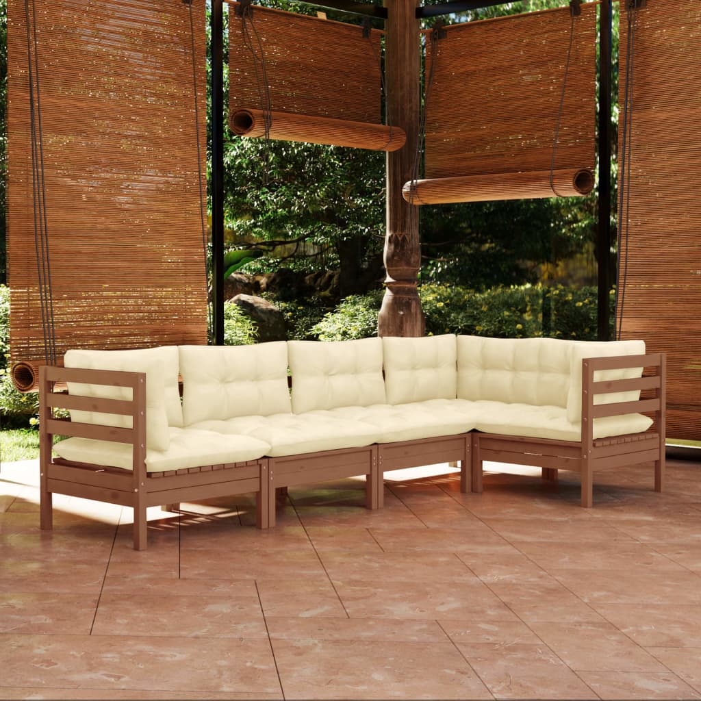 vidaXL Solid Pinewood Patio Lounge Set 5 Piece with Cushions Multi Colors-0