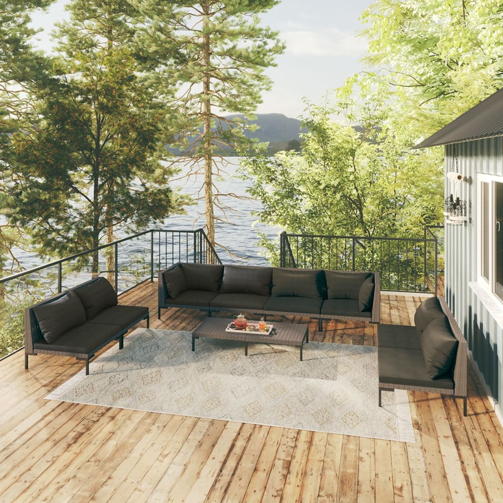 vidaXL 9 Piece Patio Lounge Set with Cushions Poly Rattan Dark Gray-0