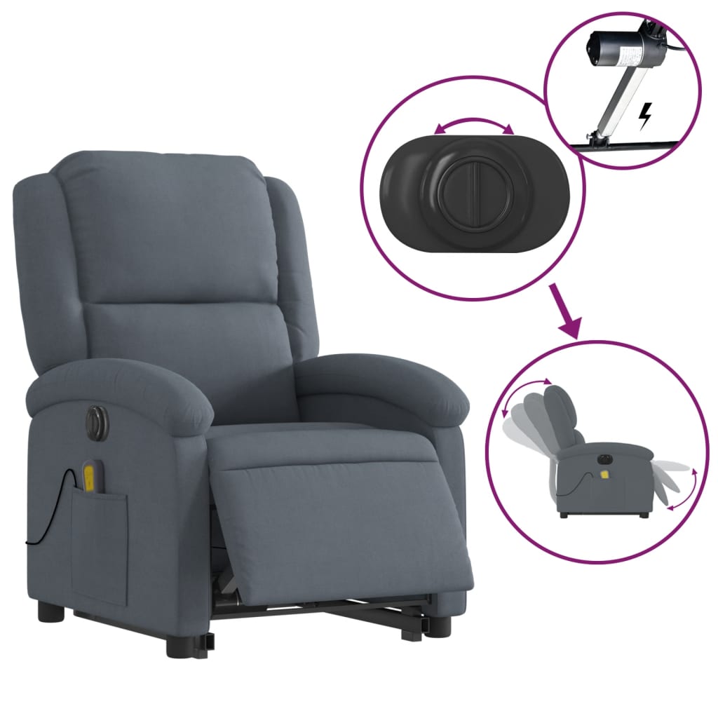 vidaXL Electric Stand up Massage Recliner Chair Dark Gray Velvet