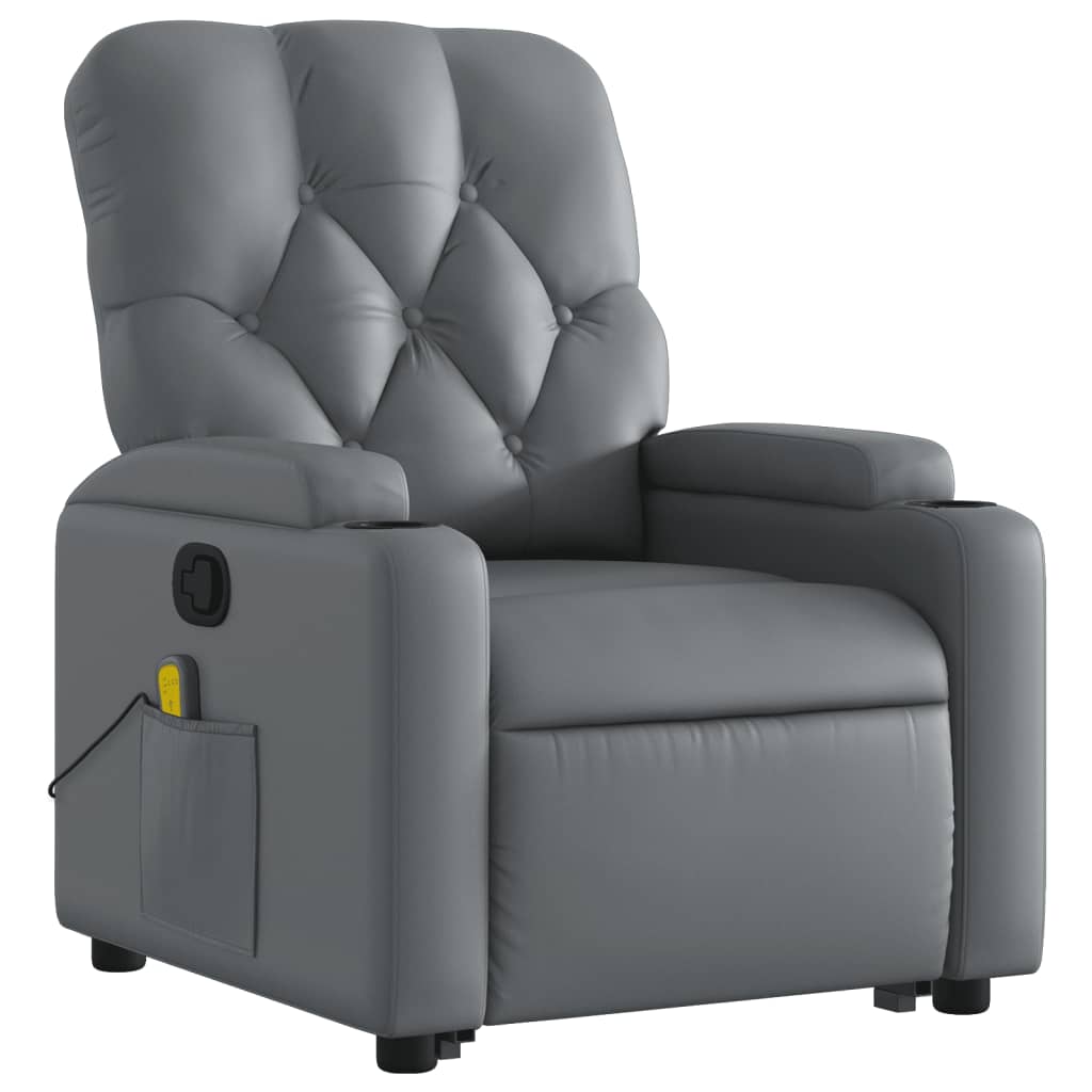 vidaXL Stand up Massage Recliner Chair Gray Faux Leather