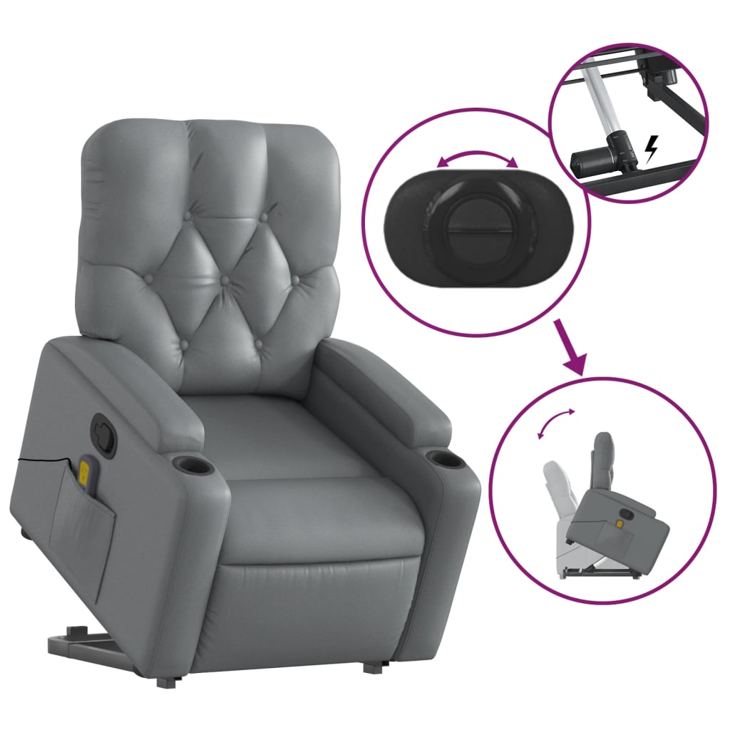 vidaXL Stand up Massage Recliner Chair Gray Faux Leather
