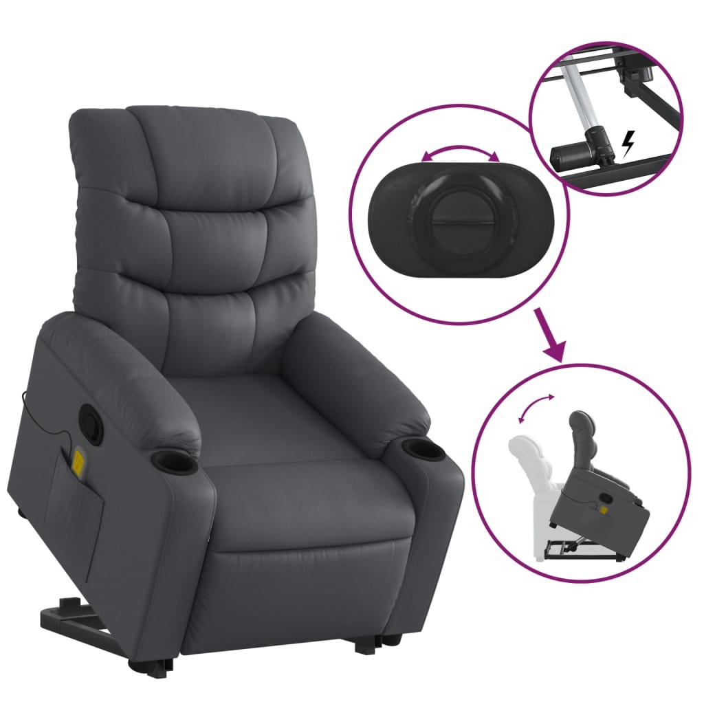 vidaXL Stand up Massage Recliner Chair Gray Faux Leather