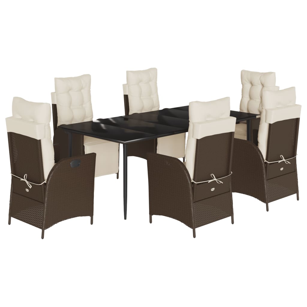 vidaXL 7 Piece Patio Dining Set with Cushions Brown Poly Rattan-2