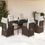 vidaXL 7 Piece Patio Dining Set with Cushions Brown Poly Rattan-0