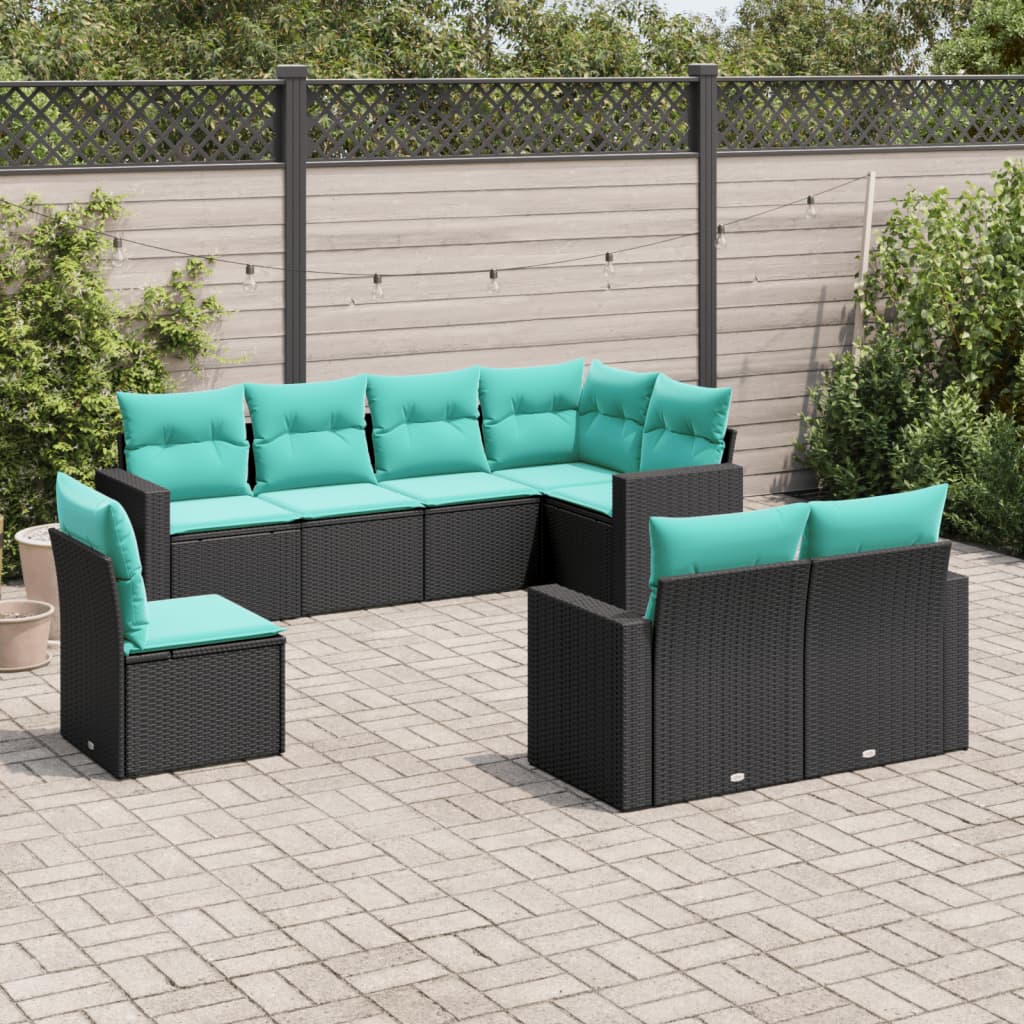 vidaXL 8 Piece Patio Sofa Set with Cushions Black Poly Rattan-0