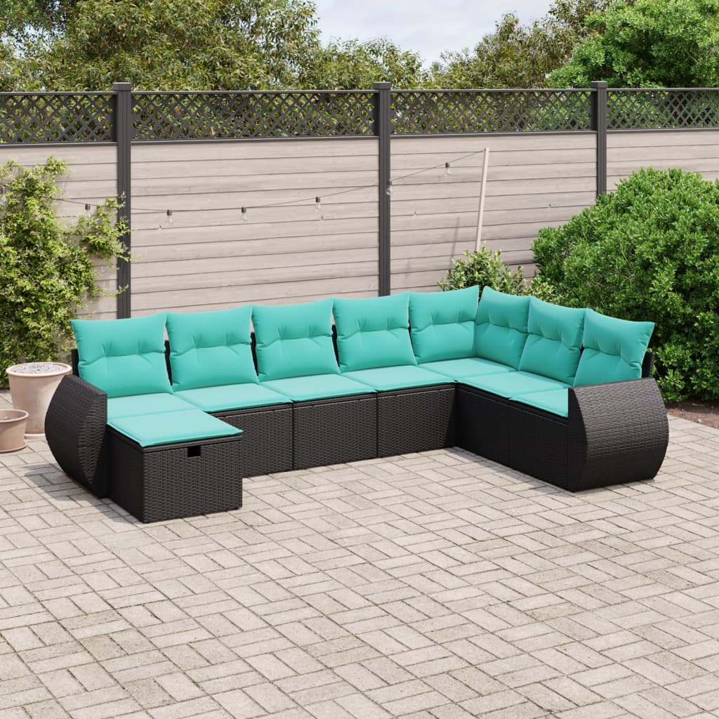 vidaXL 8 Piece Patio Sofa Set with Cushions Black Poly Rattan-0