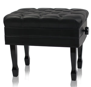 Genuine Leather Adjustable Piano Bench Black Solid Wood Vintage Style