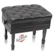 Load image into Gallery viewer, Genuine Leather Adjustable Piano Bench Black Solid Wood Vintage Style