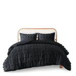 Full/Queen 3 Piece Pompom Microfiber Hypoallergenic Comforter Set in Black-2