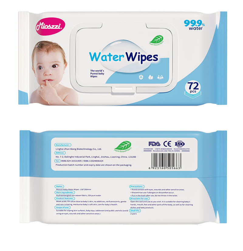 Mioszzi Baby Water Wipes, for Sensitive Skin, 99.9% Water, Unscented, Soft and Absorbent Pack of 24