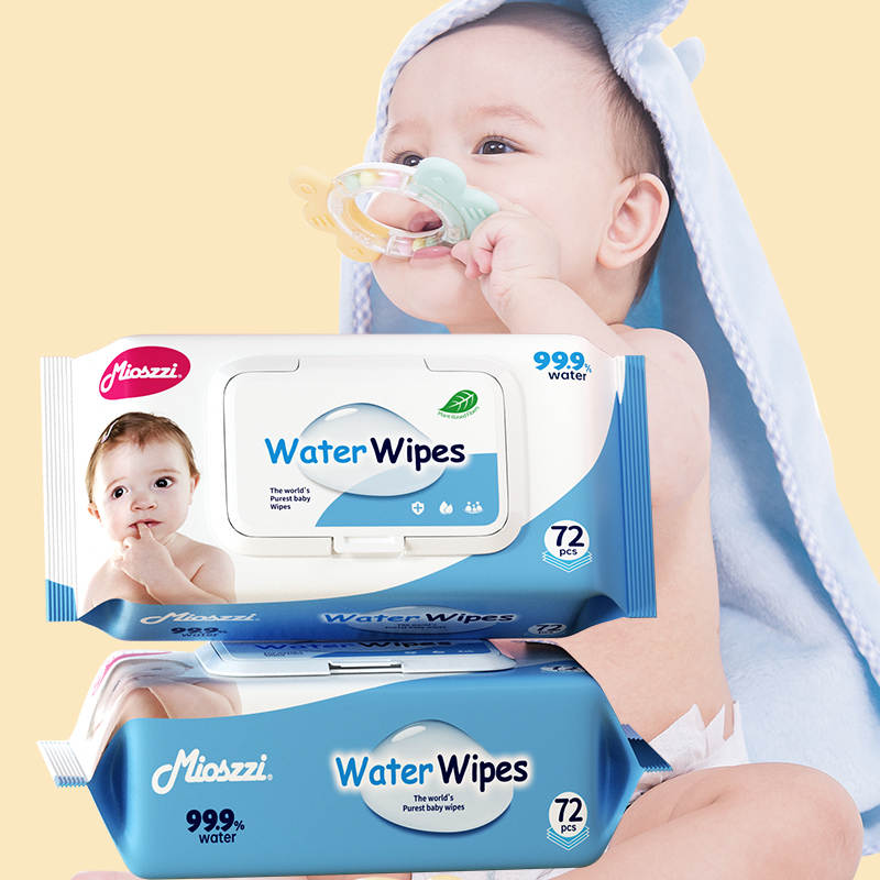 Mioszzi Baby Water Wipes, for Sensitive Skin, 99.9% Water, Unscented, Soft and Absorbent Pack of 24