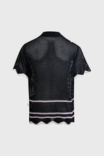Racket Club Crochet Knit Short-Sleeve Button-Up Shirt