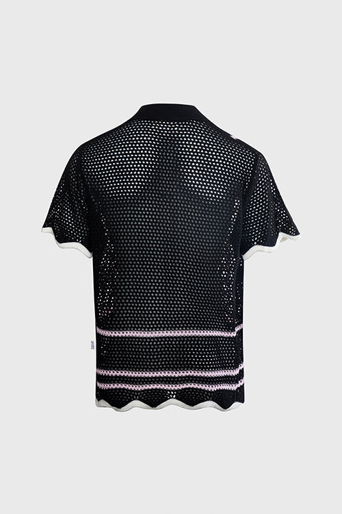 Racket Club Crochet Knit Short-Sleeve Button-Up Shirt