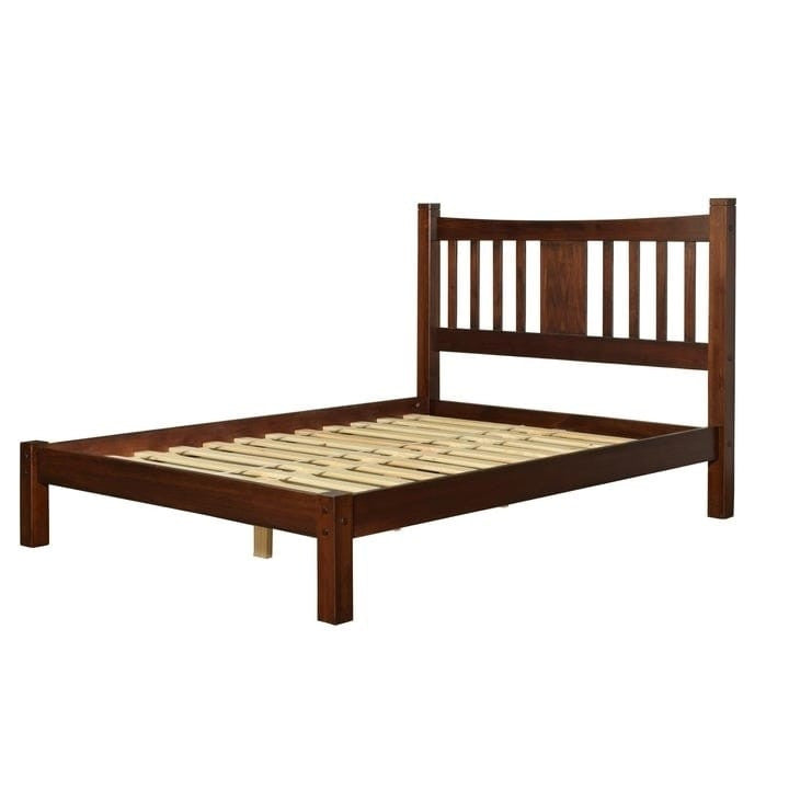 Queen size Solid Pine Wood Platform Bed Frame with Headboard in Cherry-2