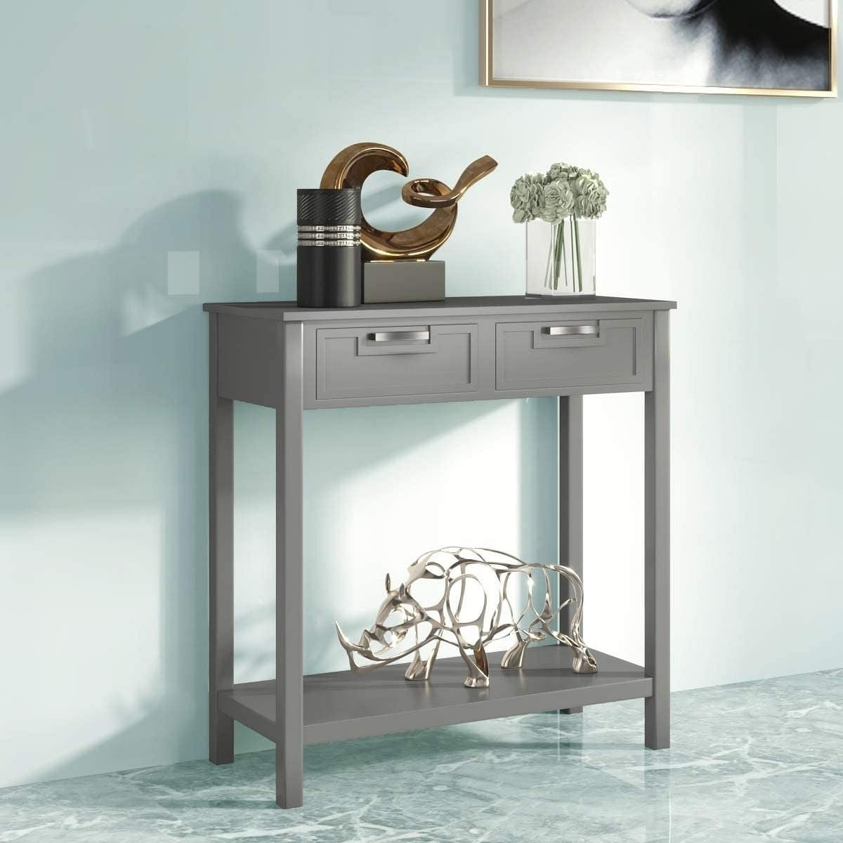 Modern Entryway Accent 2 Drawer Sofa Side Table Grey-1