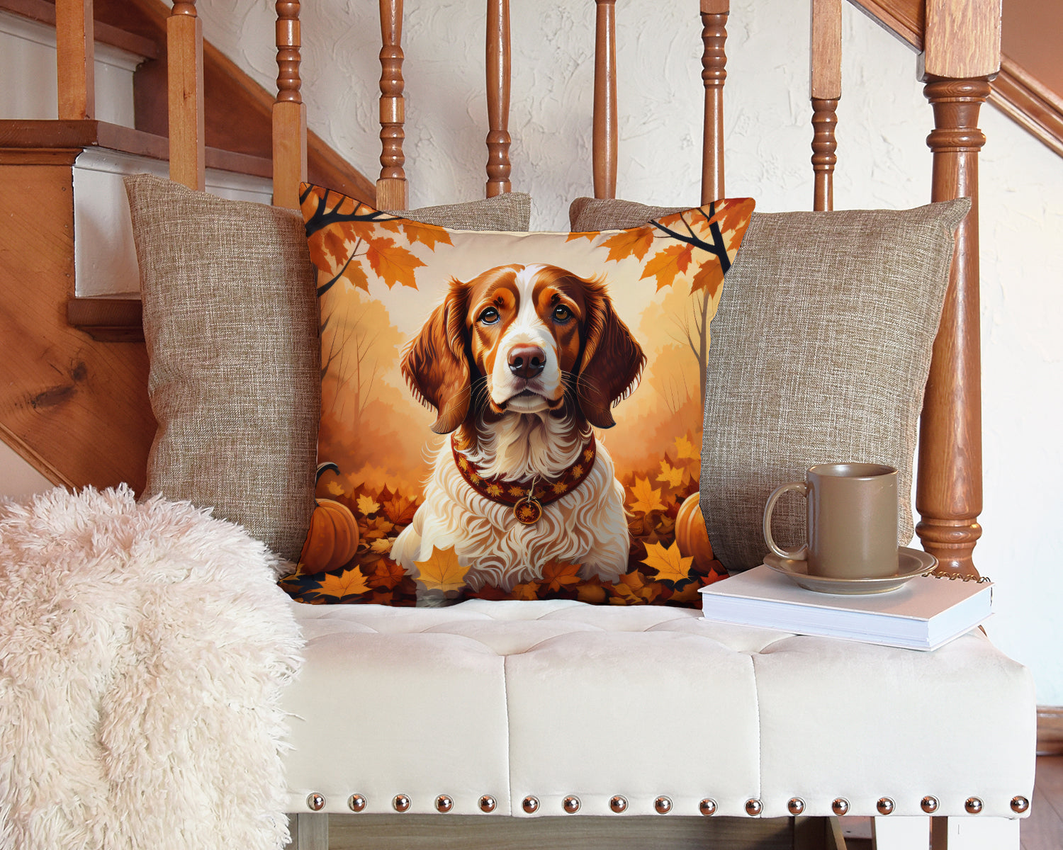 Brittany Spaniel Fall Throw Pillow