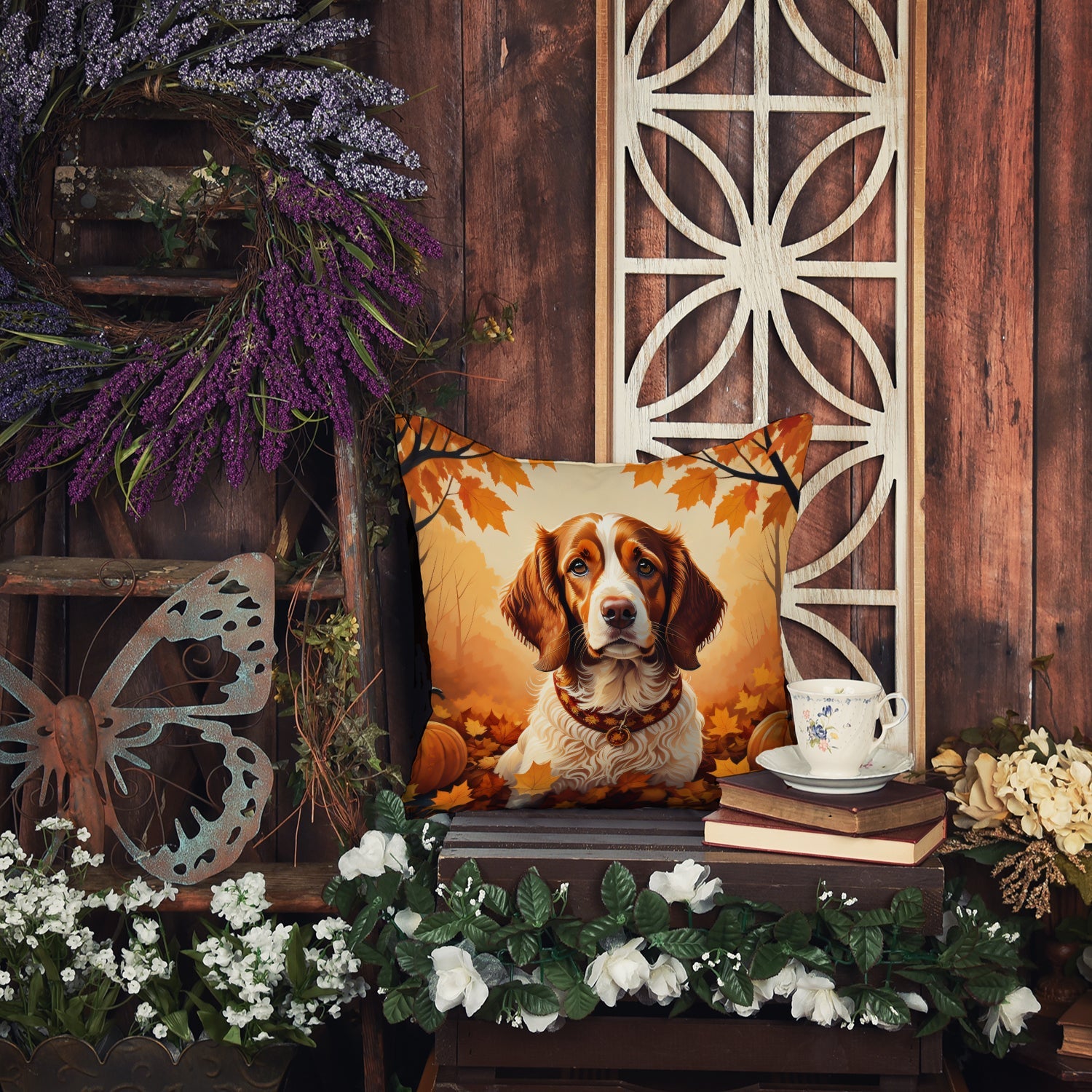 Brittany Spaniel Fall Throw Pillow