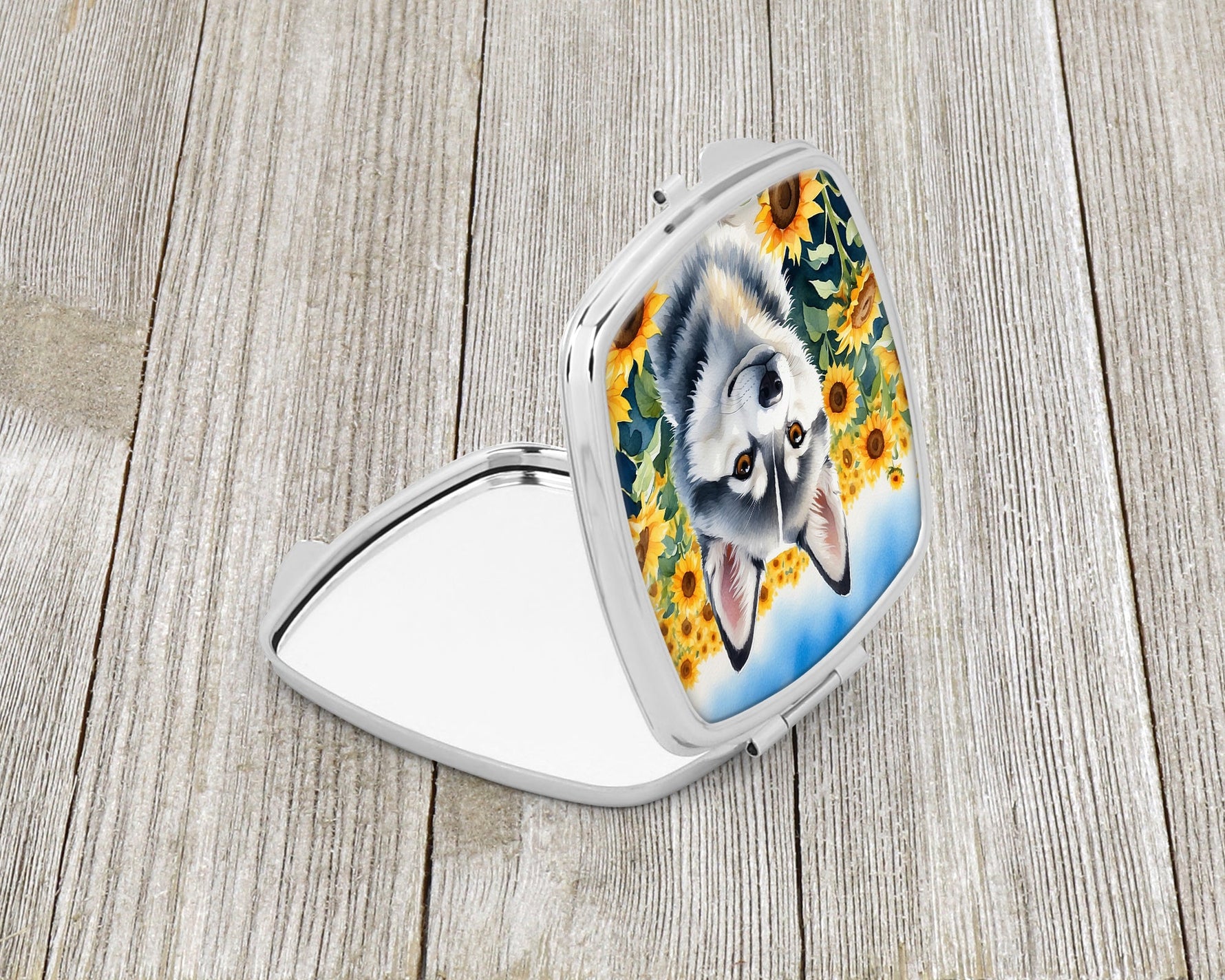 Alaskan Klee Kai in Sunflowers Compact Mirror