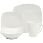 16 Pieces - White Square Porcelain Dinnerware Set - Service for 4