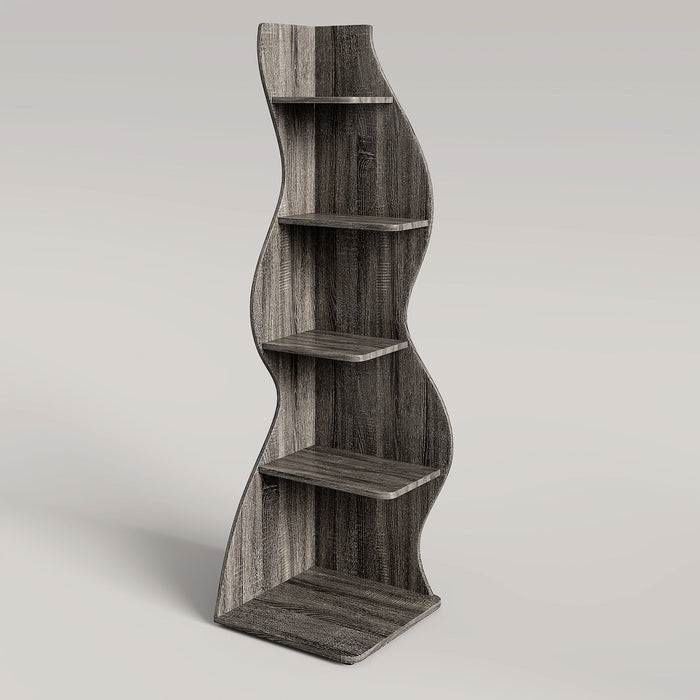 Modern 5 Shelf Corner Bookcase in Grey Wood Finish-0