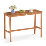 Acacia Wood Counter Height Table with Slatted Tabletop and Footrest Crossbar-2