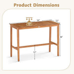 Acacia Wood Counter Height Table with Slatted Tabletop and Footrest Crossbar