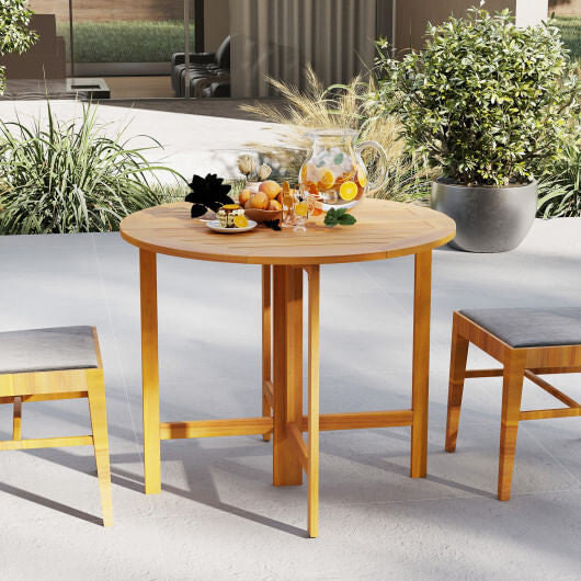 36 Inches Outdoor Folding Round Dining Table with Slatted Tabletop-0