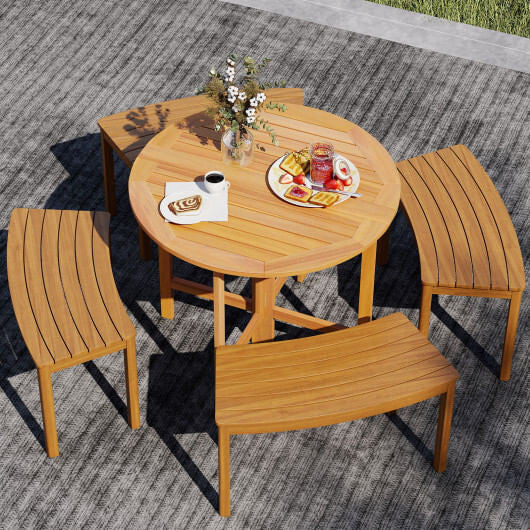 36 Inches Outdoor Folding Round Dining Table with Slatted Tabletop-1